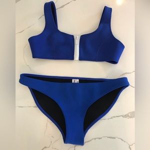 Royal Blue Zip Up Neoprene Hoaka 3 Piec Bikini Set 2 Large Bottom Small plus Top